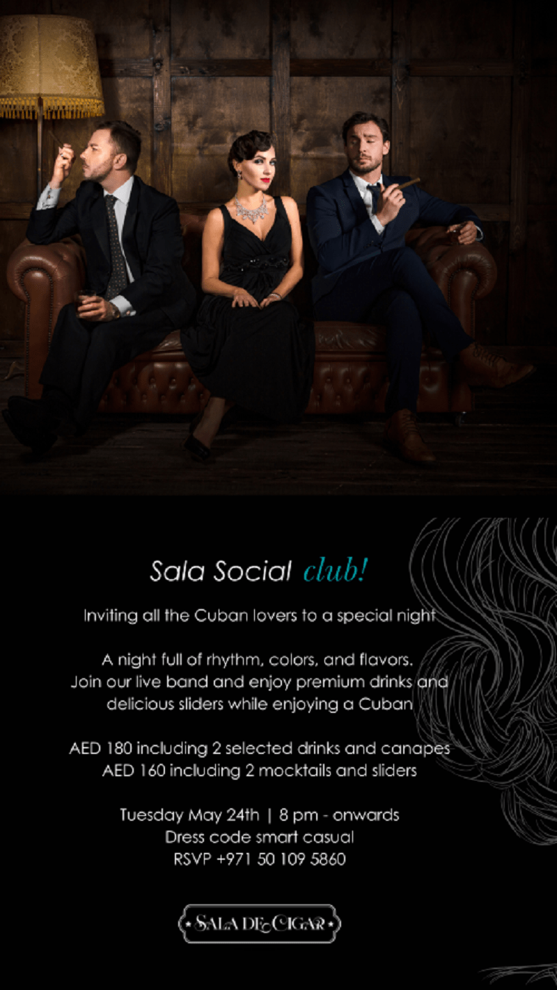 Millennium Place Mirdif invites all Cigar Lovers to the Sala Social Club’s Special Night