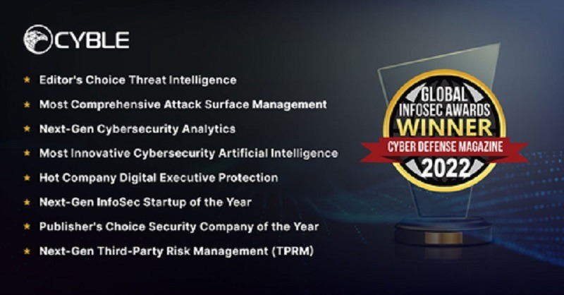 Cyble Sweeps the Coveted Global InfoSec Awards 2022 – Editor’s Choice Threat Intelligence – With Wins in 8 Categories