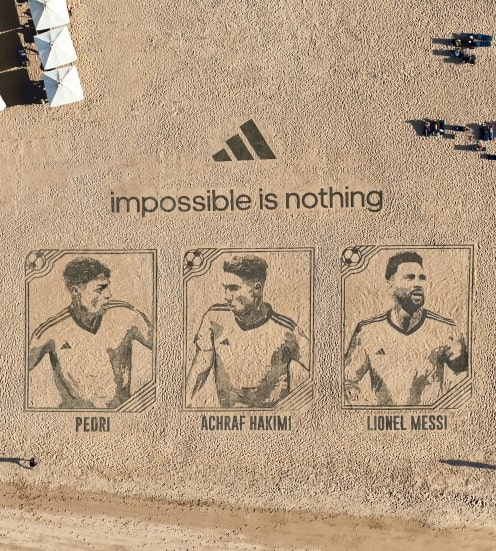 adidas Takes Over 974 Beach Club with Aerial Artwork of Messi, Pedri, Hakimi