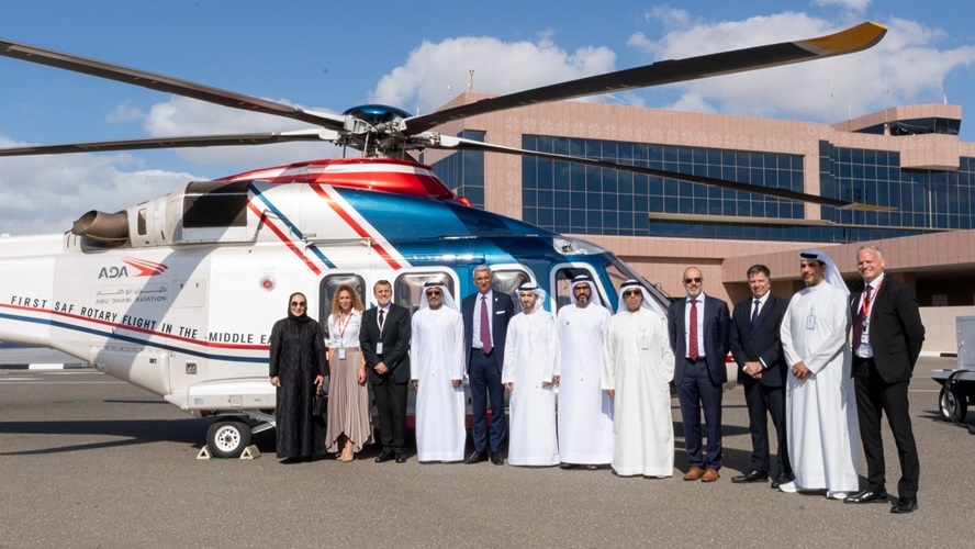 First Saf-Powered Rotorcraft Flight In UAE And Middle East Set With An Abu Dhabi Aviation AW139 Commercial Helicopter