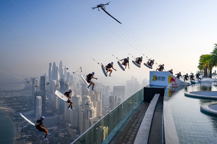 World First: Wakeskating on Dubai Skyscraper’s Infinity Pool, Then BASE Jumping Over the Edge